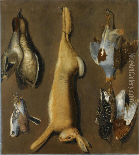 A Still Life Of A Hare, Game And Songbirds Oil Painting - Jacobus Biltius