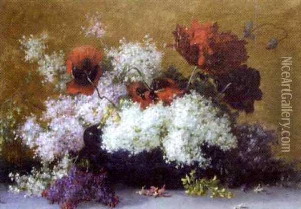 Le Bouquet De Lilas Et De Coquelicots Oil Painting - Adolphe Louis (Napolean) Castex-Degrange