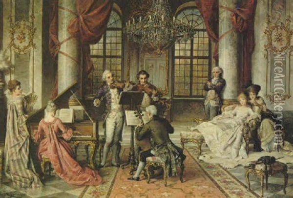 An Afternoon Concert Oil Painting - Karl Schweninger the Younger