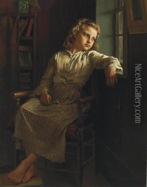 Girl At The Window Oil Painting - John George Brown