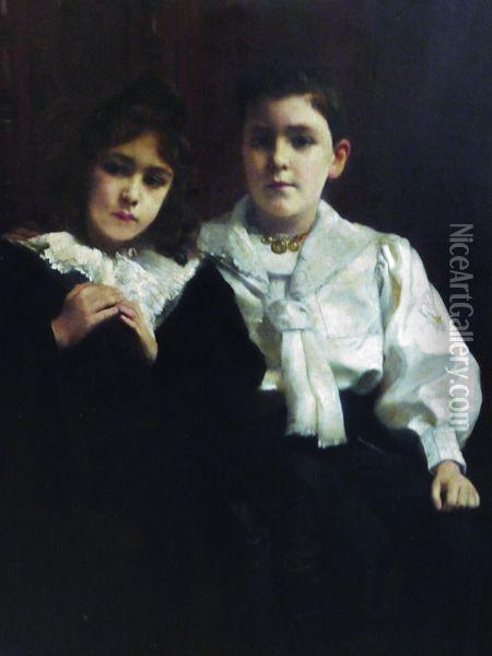 Portrait De Jeunes Enfants Oil Painting - Paul Alexandre Alfr. Leroy