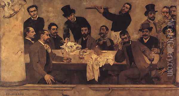 The Lion Group, 1885 Oil Painting - Columbano Bordalo Pinheiro