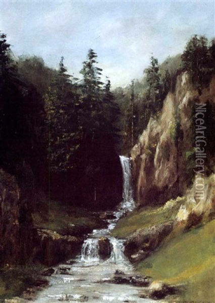 Cascade En Foret (paysage Des Alpes) Oil Painting - Gustave Courbet