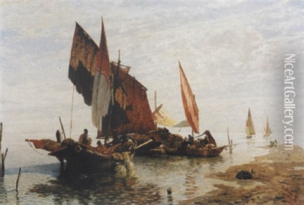 Kustenlandschaft Mit Fischerbooten Oil Painting - Ludwig Dill