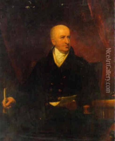 Portrait Of Captain Morris Holding A Copy Of The Holy Alliance Oil Painting - James Lonsdale