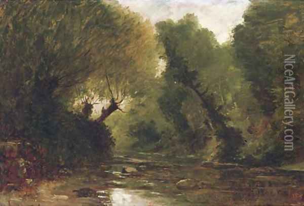 A forest stream - a study Oil Painting - Gustave Castan