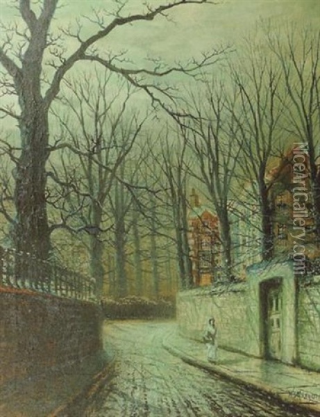 A Moonlit Street Scene Oil Painting - Walter Linsley Meegan