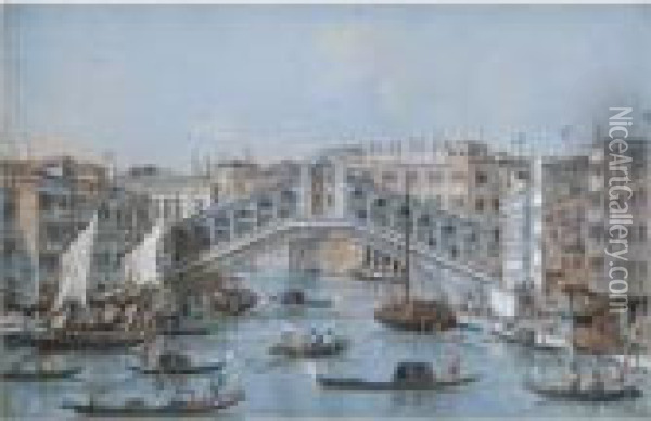 Venice, A View Of The Rialto Bridge From The South Oil Painting - Giacomo Guardi