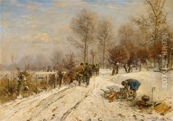 Landscape With Hunters Oil Painting - Hugo Muehlig