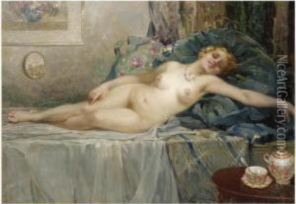 Reclining Nude Oil Painting - Ugo Mazzolari