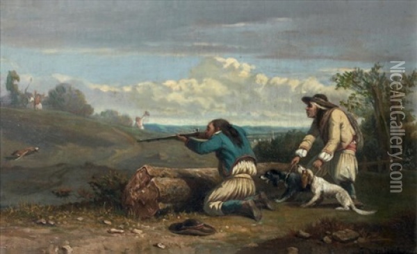 Scene De Chasse Au Renard En Bretagne Oil Painting - Celestin Francois Nanteuil-Leboeuf