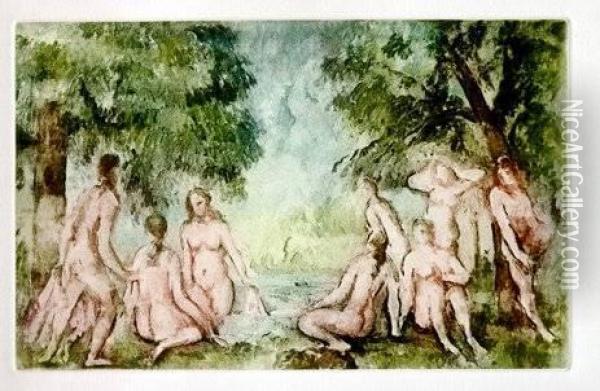 Les Baigneuses Oil Painting - Paul Cezanne