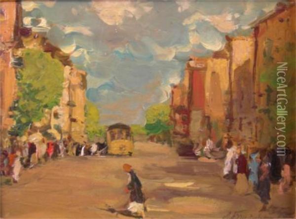Strada Di Mosca. Bolshaya Nikitskaya Oil Painting - Leonard Viktorovich Turzhanky