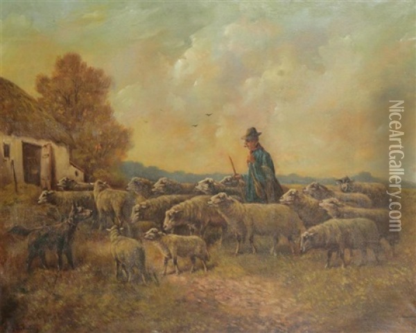 Shepherd With Flock Oil Painting - Paul Schouten