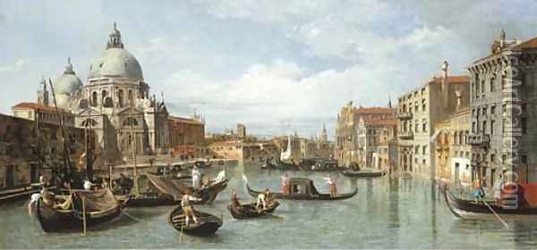 The Entrance to the Grand Canal, Venice, with the church of Santa Maria della Salute Oil Painting - (Giovanni Antonio Canal) Canaletto