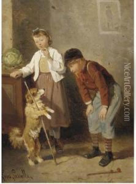 The Dog's New Trick Oil Painting - Louis Simon Lassalle
