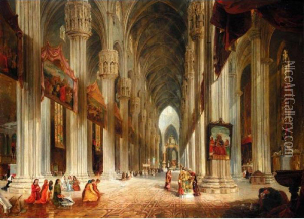 A Interior View Of Milan Cathedral Oil Painting - James Holland