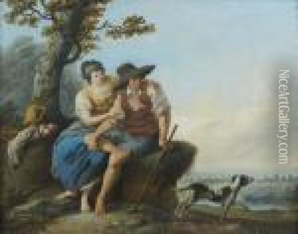 Couple De Bergers Dans Un Paysage Oil Painting - Louis Joseph, Dit Watteau De Lille
