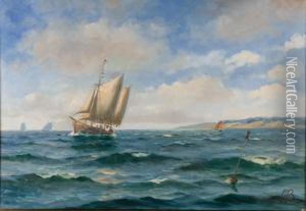 Seascape With Ships Oil Painting - Willy Bille