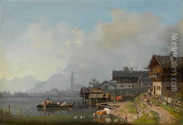 Oberbayerischer Gebirgssee Oil Painting - Heinrich Buerkel