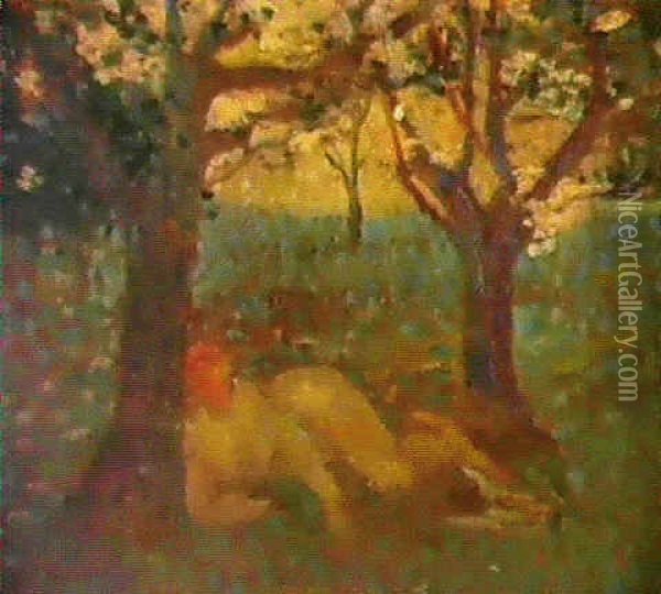 Nu Allonge Sous Les Arbres Oil Painting - Henri-Edmond Cross