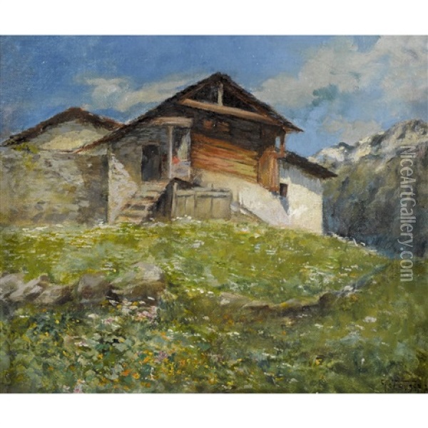 Tessiner Bergpartie Mit Maiensass Oil Painting - Gioacchino Galbusera