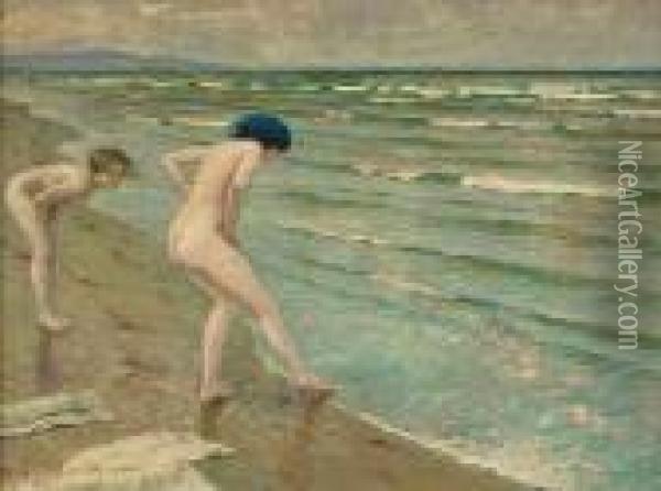 Two Bathers Along The Shore Oil Painting - Paul-Gustave Fischer