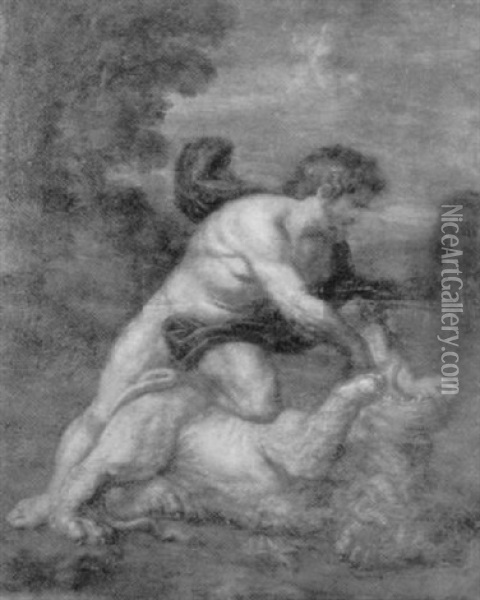 Hercules And The Nemean Lion Oil Painting - James (Thomas J.) Northcote