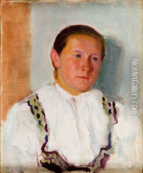 Portrait Of A Woman Oil Painting - Jan Bochenski