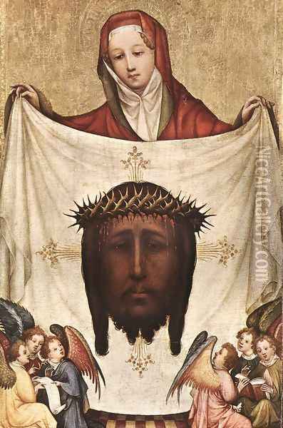 St. Veronica with the Holy Kerchief c. 1420 Oil Painting - Master of Saint Veronica