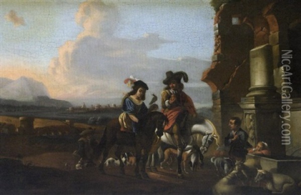 La Halte De Cavaliers Oil Painting - Carel van Falens