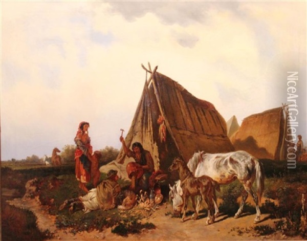 Gypsy Encampment Oil Painting - Adolph van der Venne