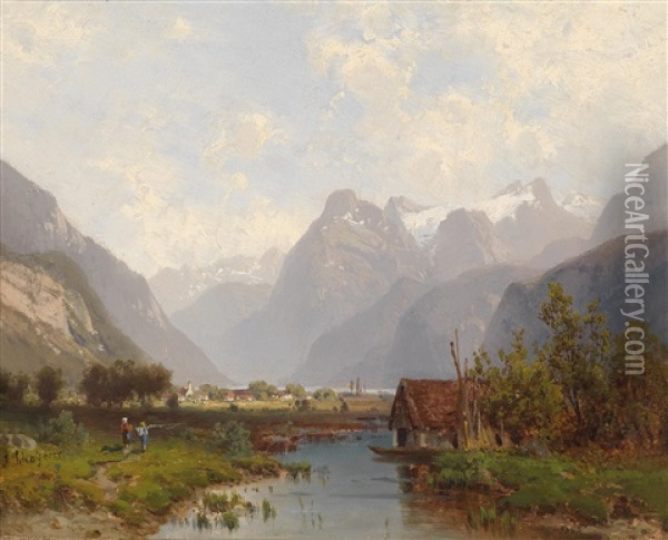 Bei Brunnen Am Vierwaldstatter See Oil Painting - Josef Schoyerer