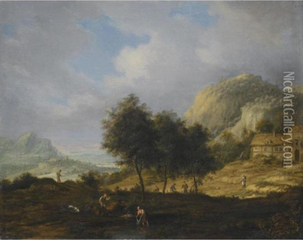 An Extensive Wooded Landscape Oil Painting - Johann Christian Vollerdt or Vollaert