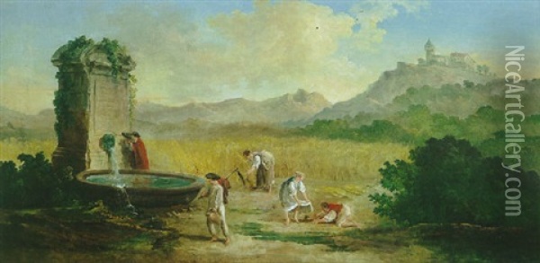 Moisson Dans La Campagne Romaine Oil Painting - Hubert Robert