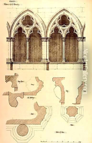 Windows in the Hall of the Monastery, Cluny, from 'Examples of the Municipal, Commercial, and Street Architecture of France and Italy from the 12th to the 15th Century' Oil Painting - R. Anderson