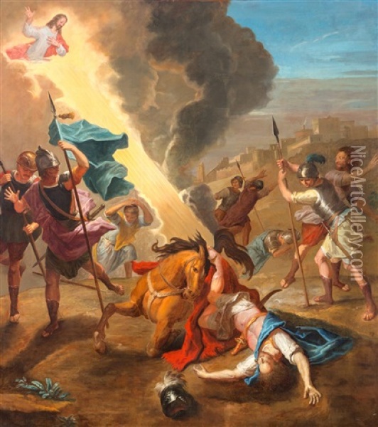 De Bekering Van De Heilige Paulus Op Weg Naar Damascus Oil Painting - Gerard Hoet the Younger