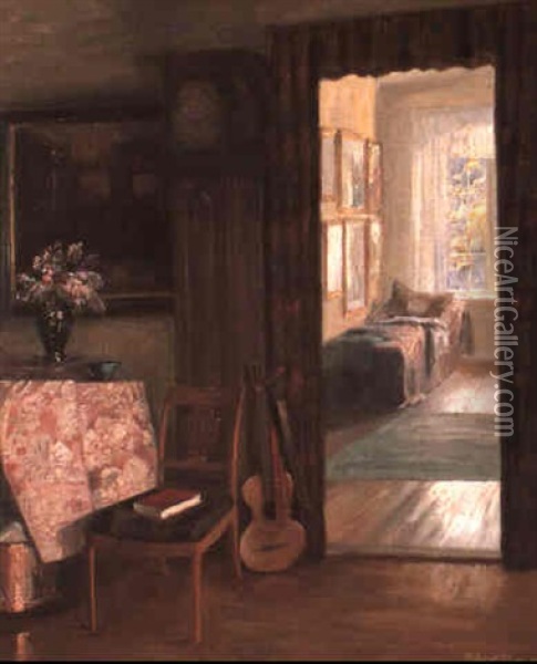 A Sunlit Interior With A Guitar Oil Painting - Robert Panitzsch