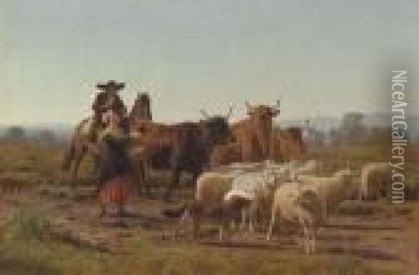 A Pastoral Scene Oil Painting - Auguste Bonheur