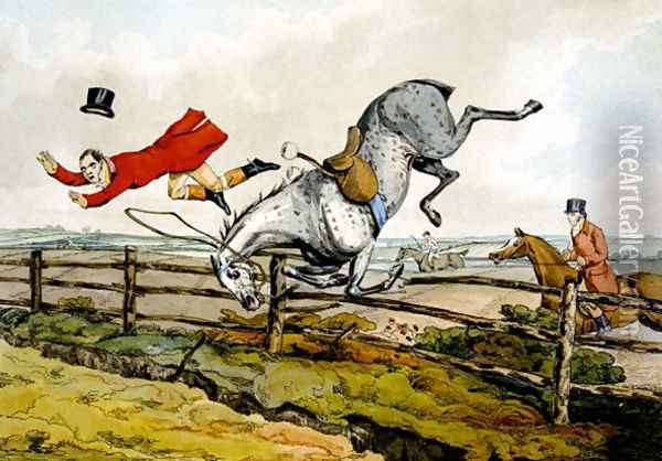 Taking a Tumble, from 'Qualified Horses and Unqualified Riders', 1815 Oil Painting - Henry Thomas Alken