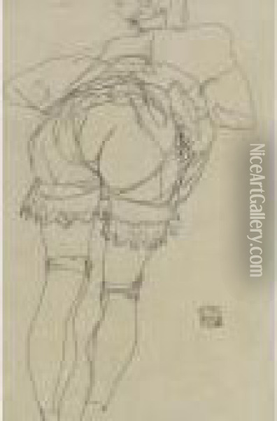 Sich Beugendes Madchen Oil Painting - Egon Schiele