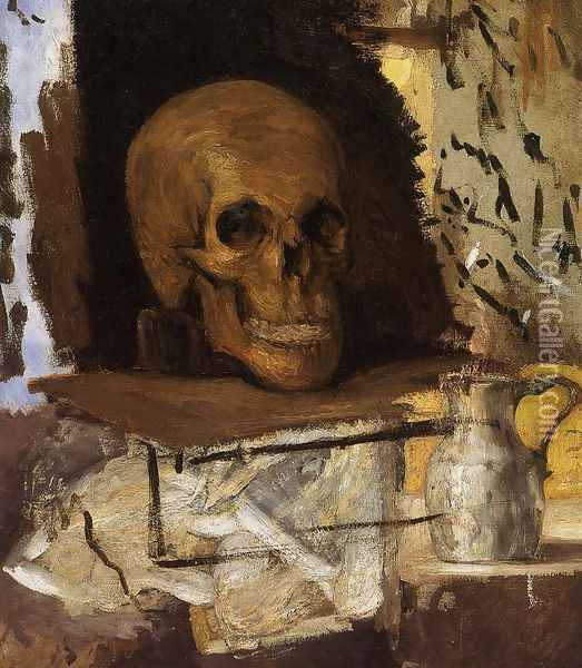 Still Life Skull And Waterjug Oil Painting - Paul Cezanne