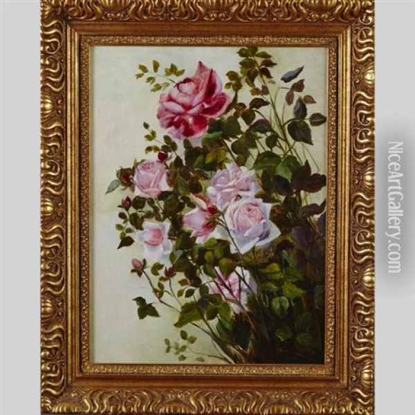 Cuttings Of Red And Pink Roses Oil Painting - George Cochran Lambdin