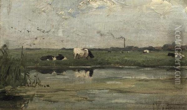 Cows In A Meadow Oil Painting - Jan Willem Van Borselen