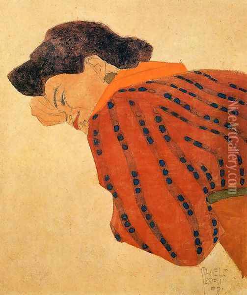 Reclining Woman With Red Blouse Oil Painting - Egon Schiele