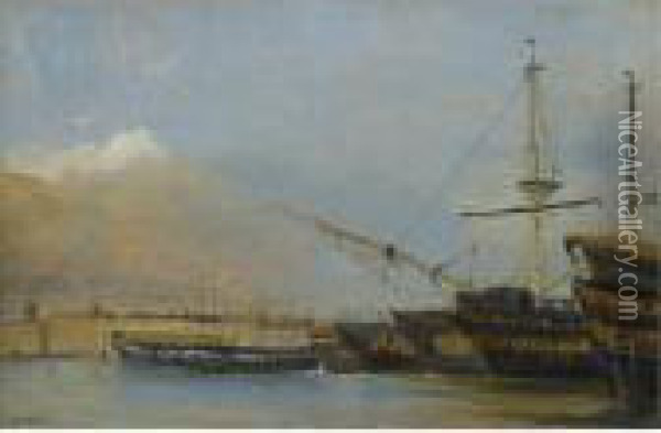 Toulon, Vaisseaux De Guerre Desarmes Oil Painting - Jean-Baptiste-Camille Corot