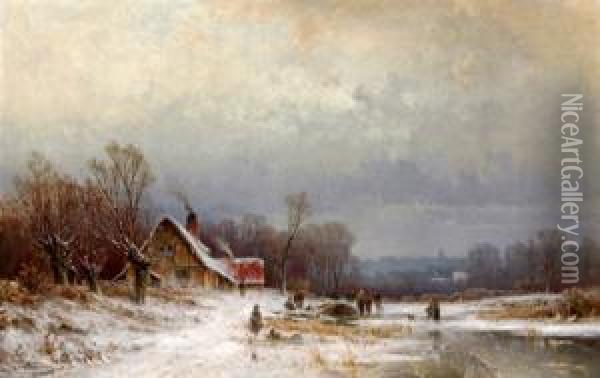 Winterlandschaft Oil Painting - August Schliecker