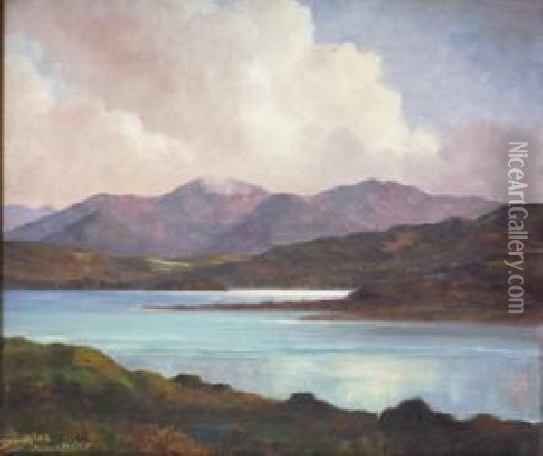 Lake And Mountain Landscape, West Of Ireland Oil Painting - Douglas Alexander