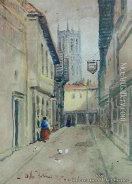 Village With Cathedral Oil Painting - Blythe Fletcher