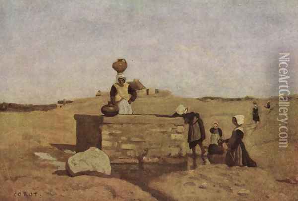 Bretoninnen am Brunnen Oil Painting - Jean-Baptiste-Camille Corot